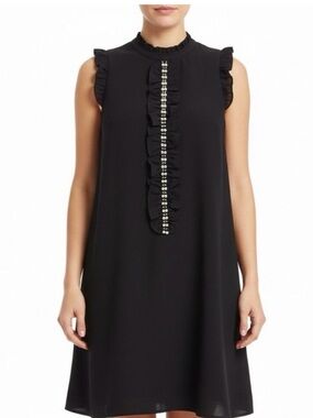 Lilly Pulitzer Black Ruffle Pearl-Front Girls Dress